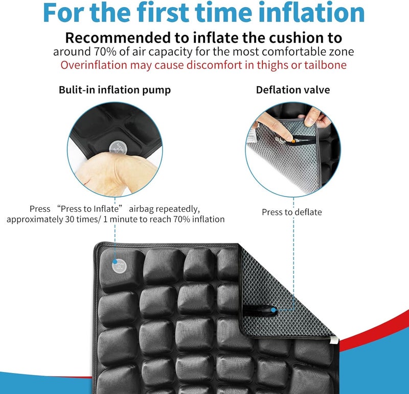 ANMSVI Inflatable Travel Seat Cushion with Built-in Pump & Carry Bag - Portable and Adjustable for use in Airplane, Car, Train, Truck, Office, Home - Coccyx, Sciatica, Tailbone Pain Relief (Black) - Image 2